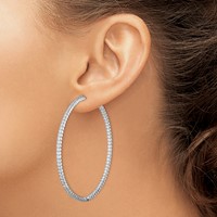 Sterling Shimmer Sterling Silver Rhodium-plated 166 Stone 2mm CZ in and Out Round Hinged Hoop Earrings view 3