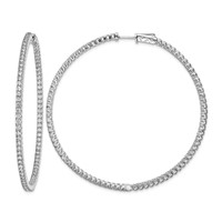 Sterling Shimmer Sterling Silver Rhodium-plated 166 Stone 2mm CZ in and Out Round Hinged Hoop Earrings view 1