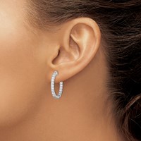 Sterling Shimmer Sterling Silver Rhodium-plated 44 Stone 2.1mm CZ in and Out Round Hinged Hoop Earrings view 3