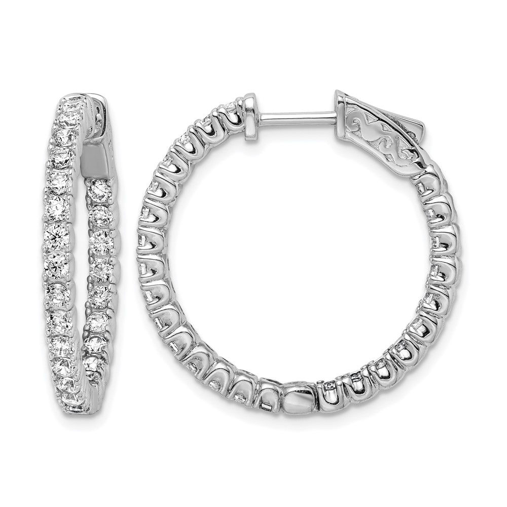Sterling Shimmer Sterling Silver Rhodium-plated 50 Stone 2.1mm CZ in and Out Round Hinged Hoop Earrings