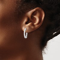 Sterling Shimmer Sterling Silver Rhodium-plated 30 Stone 2.25mm CZ in and Out Round Hinged Hoop Earrings view 3