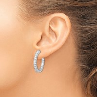 Sterling Shimmer Sterling Silver Rhodium-plated 42 Stone 2.5mm CZ in and Out Round Hinged Hoop Earrings view 3