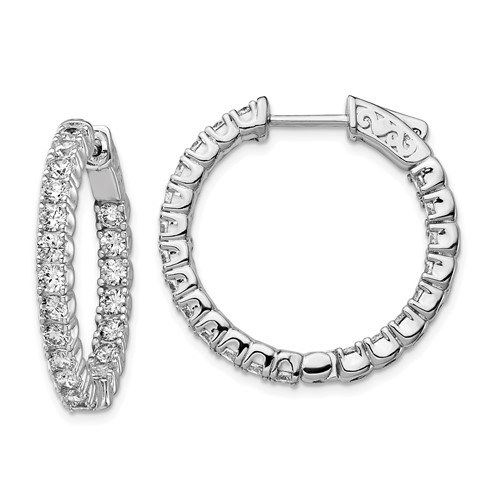 Sterling Shimmer Sterling Silver Rhodium-plated 42 Stone 2.5mm CZ in and Out Round Hinged Hoop Earrings