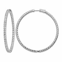Sterling Shimmer Sterling Silver Rhodium-plated 114 Stone 2.5mm CZ in and Out Round Hinged Hoop Earrings view 1