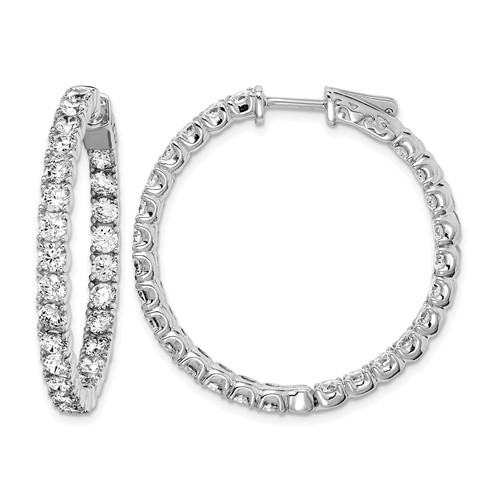Sterling Shimmer Sterling Silver Rhodium-plated 52 Stone 3.0mm CZ in and Out Round Hinged Hoop Earrings