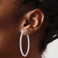Sterling Shimmer Sterling Silver Rhodium-plated 78 Stone 3.0mm CZ in and Out Round Hinged Hoop Earrings view 3