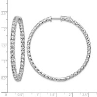 Sterling Shimmer Sterling Silver Rhodium-plated 78 Stone 3.0mm CZ in and Out Round Hinged Hoop Earrings view 4