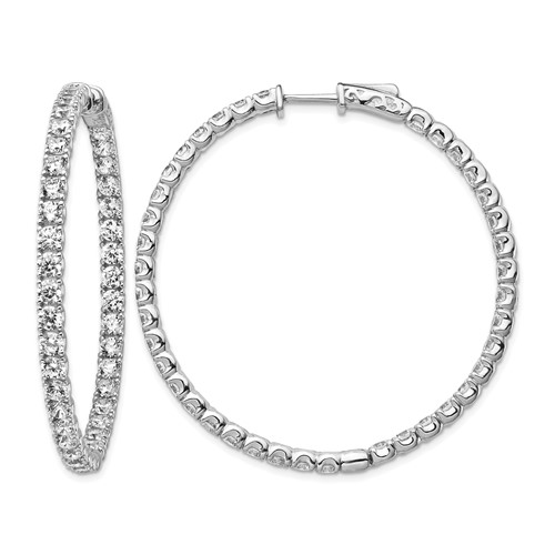 Sterling Shimmer Sterling Silver Rhodium-plated 78 Stone 3.0mm CZ in and Out Round Hinged Hoop Earrings