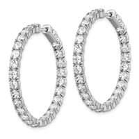 Sterling Shimmer Sterling Silver Rhodium-plated 52 Stone 3.5mm CZ in and Out Round Hinged Hoop Earrings view 2