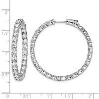 Sterling Shimmer Sterling Silver Rhodium-plated 52 Stone 3.5mm CZ in and Out Round Hinged Hoop Earrings view 4