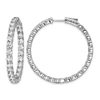 Sterling Shimmer Sterling Silver Rhodium-plated 52 Stone 3.5mm CZ in and Out Round Hinged Hoop Earrings view 1