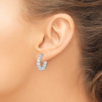 Sterling Shimmer Sterling Silver Rhodium-plated 20 Stone 3.75mm CZ in and Out Round Hinged Hoop Earrings view 3