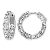 Sterling Shimmer Sterling Silver Rhodium-plated 20 Stone 3.75mm CZ in and Out Round Hinged Hoop Earrings view 1