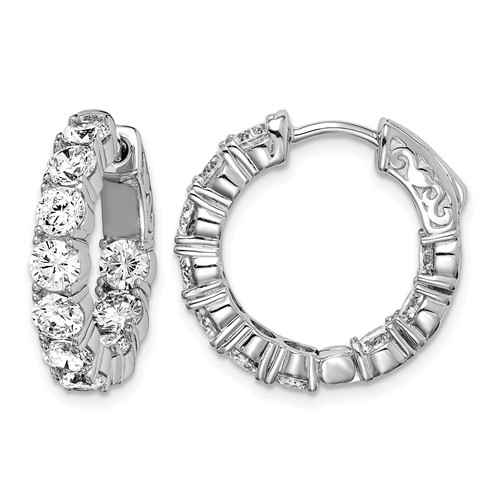 Sterling Shimmer Sterling Silver Rhodium-plated 20 Stone 3.75mm CZ in and Out Round Hinged Hoop Earrings