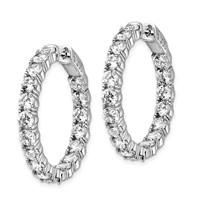 Sterling Shimmer Sterling Silver Rhodium-plated 36 Stone 3.75mm CZ in and Out Round Hinged Hoop Earrings view 2