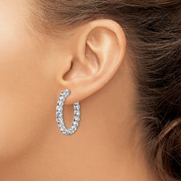 Sterling Shimmer Sterling Silver Rhodium-plated 36 Stone 3.75mm CZ in and Out Round Hinged Hoop Earrings view 3