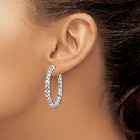 Sterling Shimmer Sterling Silver Rhodium-plated 50 Stone 3.75mm CZ in and Out Round Hinged Hoop Earrings view 3