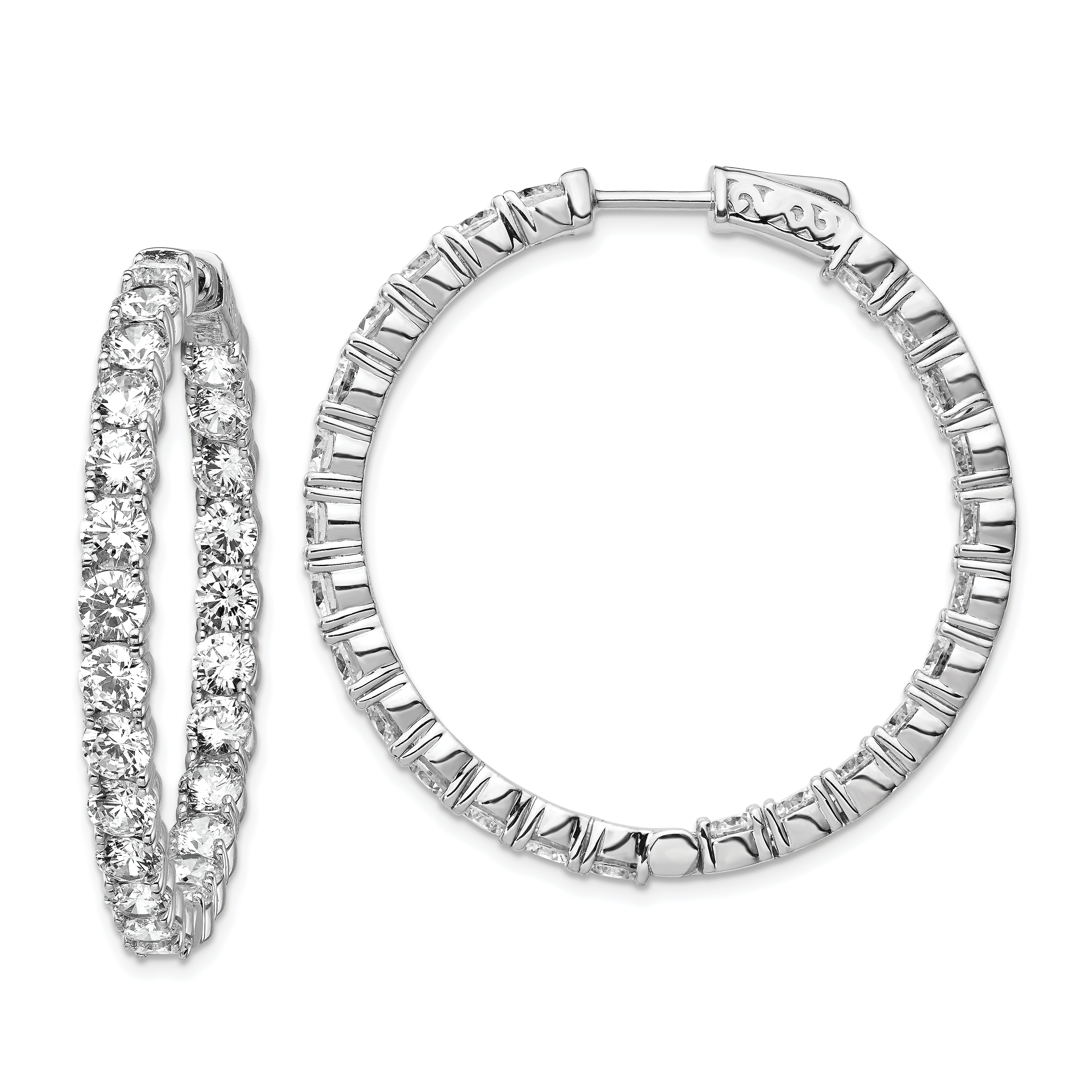 Sterling Silver Rhodium-plated CZ In and Out Hinged Hoop Earrings ...