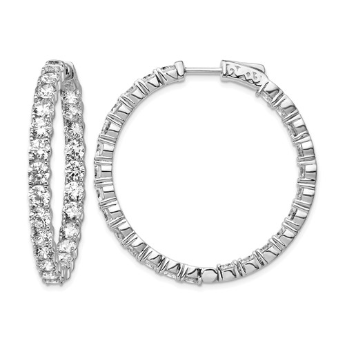 Sterling Shimmer Sterling Silver Rhodium-plated 50 Stone 3.75mm CZ in and Out Round Hinged Hoop Earrings