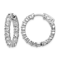 Sterling Shimmer Sterling Silver Rhodium-plated 24 Stone 3.5mm CZ in and Out Round Hinged Hoop Earrings view 1