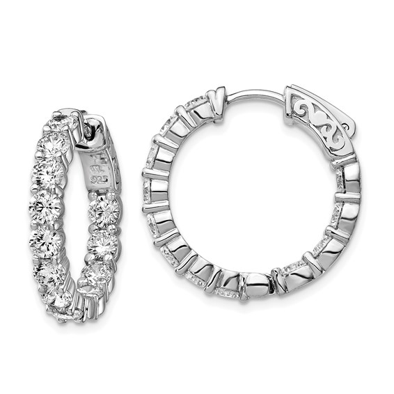 Sterling Silver 3.5mm CZ Oval Hinged Hoops