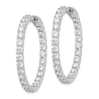 Sterling Shimmer Sterling Silver Rhodium-plated 52 Stone 3.5mm CZ in and Out Round Hinged Hoop Earrings view 2