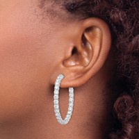 Sterling Shimmer Sterling Silver Rhodium-plated 52 Stone 3.5mm CZ in and Out Round Hinged Hoop Earrings view 3