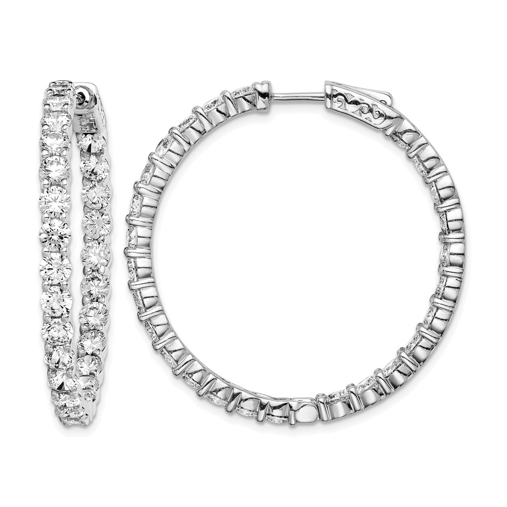 Sterling Shimmer Sterling Silver Rhodium-plated 52 Stone 3.5mm CZ in and Out Round Hinged Hoop Earrings
