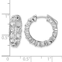 Sterling Shimmer Sterling Silver Rhodium-plated 20 Stone 3.75mm CZ in and Out Round Hinged Hoop Earrings view 4