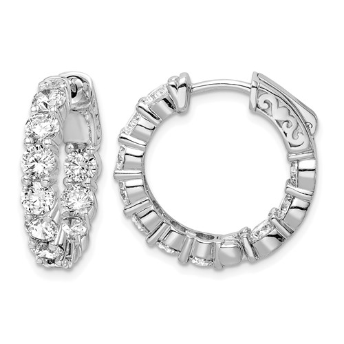 Sterling Shimmer Sterling Silver Rhodium-plated 20 Stone 3.75mm CZ in and Out Round Hinged Hoop Earrings