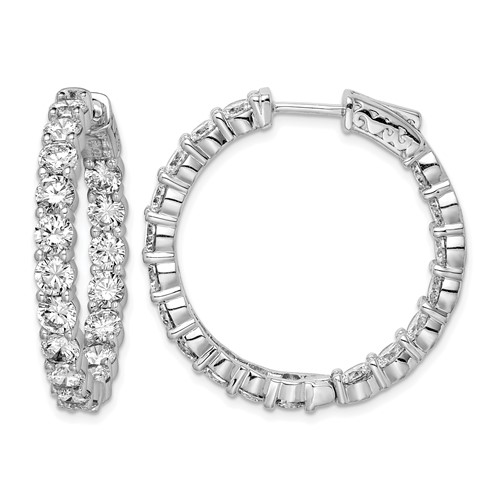 Sterling Shimmer Sterling Silver Rhodium-plated 36 Stone 3.75mm CZ in and Out Round Hinged Hoop Earrings