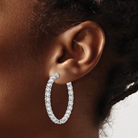 Sterling Shimmer Sterling Silver Rhodium-plated 50 Stone 3.75mm CZ in and Out Round Hinged Hoop Earrings view 3
