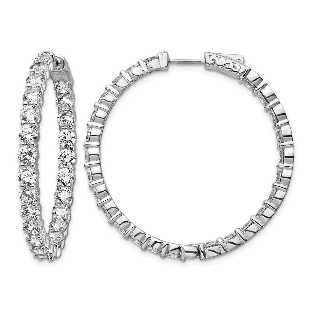 Sterling Shimmer Sterling Silver Rhodium-plated 50 Stone 3.75mm CZ in and Out Round Hinged Hoop Earrings