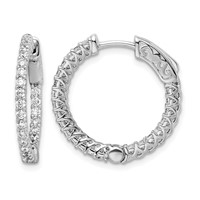 Sterling Shimmer Sterling Silver Rhodium-plated 46 Stone 1.7mm CZ in and Out Round Hinged Hoop Earrings view 1