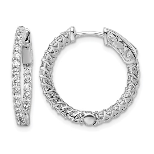 Sterling Shimmer Sterling Silver Rhodium-plated 46 Stone 1.7mm CZ in and Out Round Hinged Hoop Earrings