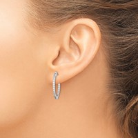 Sterling Shimmer Sterling Silver Rhodium-plated 56 Stone 1.7mm CZ in and Out Round Hinged Hoop Earrings view 3