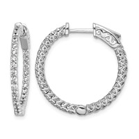 Sterling Shimmer Sterling Silver Rhodium-plated 56 Stone 1.7mm CZ in and Out Round Hinged Hoop Earrings view 1