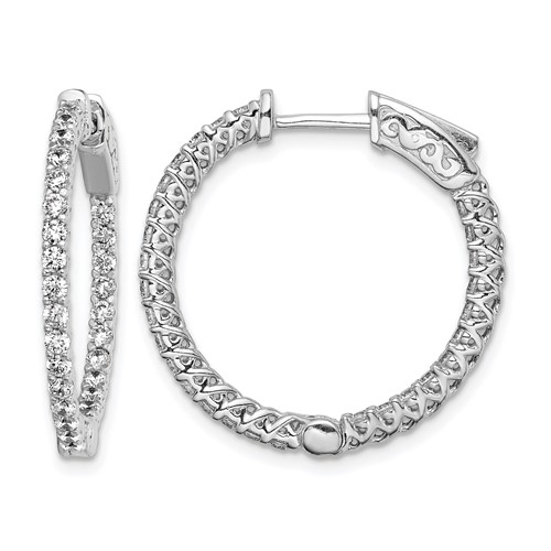 Sterling Shimmer Sterling Silver Rhodium-plated 56 Stone 1.7mm CZ in and Out Round Hinged Hoop Earrings