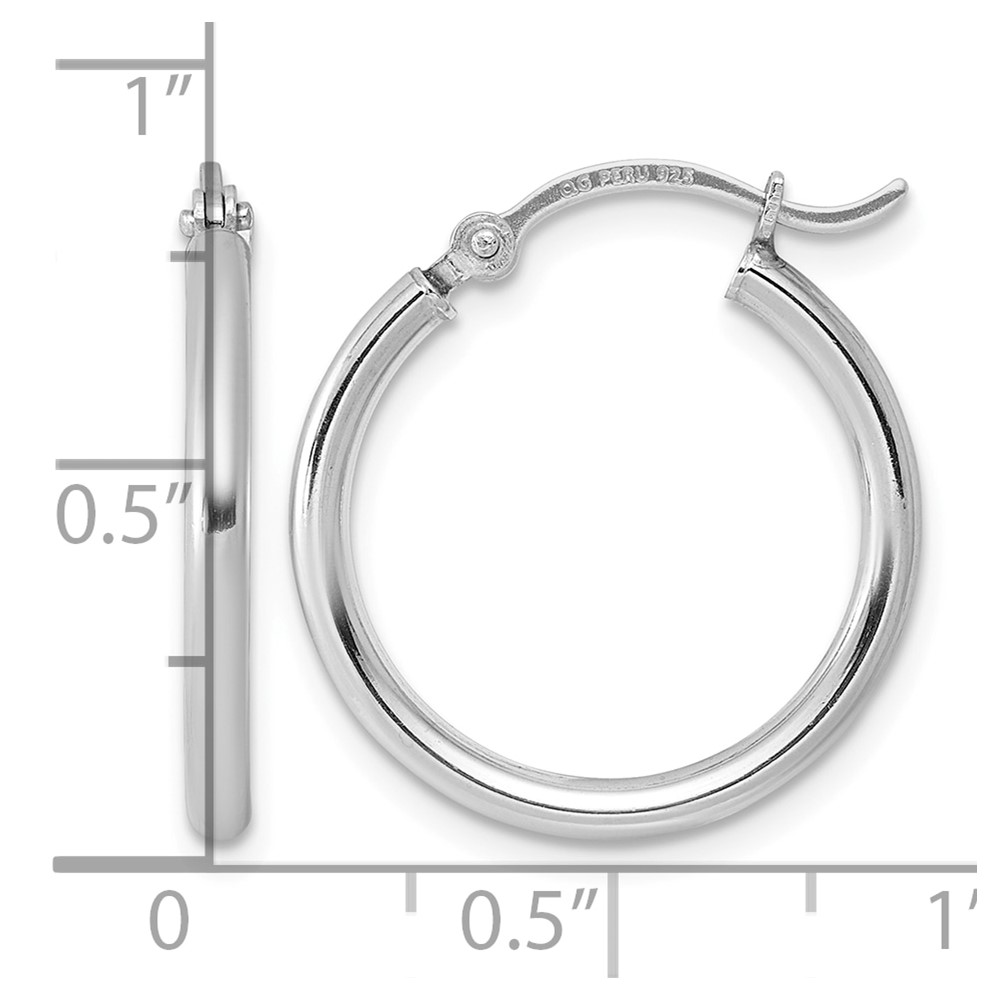 Sterling Silver Rhodium-plated 2mm Round Hoop Earrings (QE798)