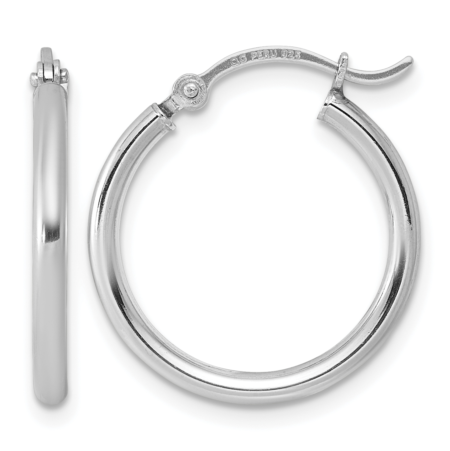 Sterling Silver Rhodium-plated 2mm Round Hoop Earrings (QE798)