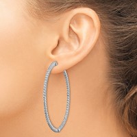 Sterling Shimmer Sterling Silver Rhodium-plated 146 Stone 1.7mm CZ in and Out Round Hinged Hoop Earrings view 3
