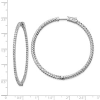 Sterling Shimmer Sterling Silver Rhodium-plated 146 Stone 1.7mm CZ in and Out Round Hinged Hoop Earrings view 4