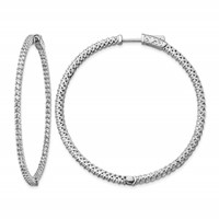 Sterling Shimmer Sterling Silver Rhodium-plated 146 Stone 1.7mm CZ in and Out Round Hinged Hoop Earrings view 1