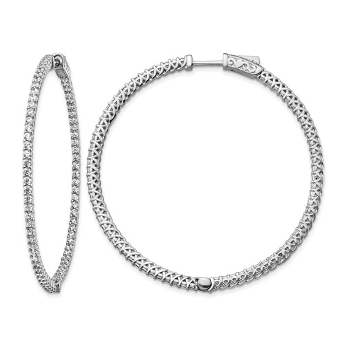 Sterling Shimmer Sterling Silver Rhodium-plated 146 Stone 1.7mm CZ in and Out Round Hinged Hoop Earrings