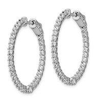 Sterling Shimmer Sterling Silver Rhodium-plated 64 Stone 2mm CZ in and Out Round Hinged Hoop Earrings view 2