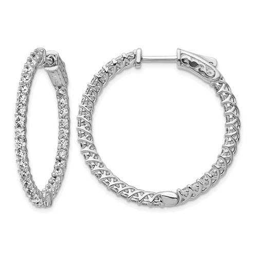 Sterling Shimmer Sterling Silver Rhodium-plated 64 Stone 2mm CZ In and Out Round Hinged Hoop Earrings