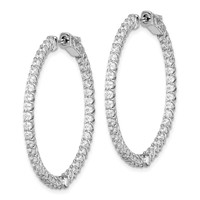Sterling Shimmer Sterling Silver Rhodium-plated 78 Stone 2mm CZ in and Out Round Hinged Hoop Earrings view 2