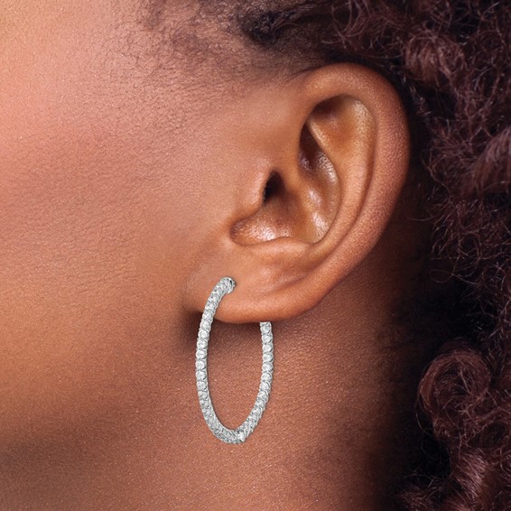 Sterling Silver CZ 2mm Hinged Hoops