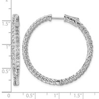 Sterling Shimmer Sterling Silver Rhodium-plated 78 Stone 2mm CZ in and Out Round Hinged Hoop Earrings view 4