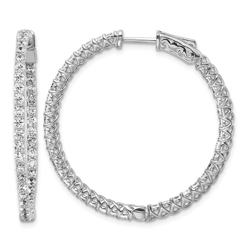 Sterling Shimmer Sterling Silver Rhodium-plated 78 Stone 2mm CZ in and Out Round Hinged Hoop Earrings